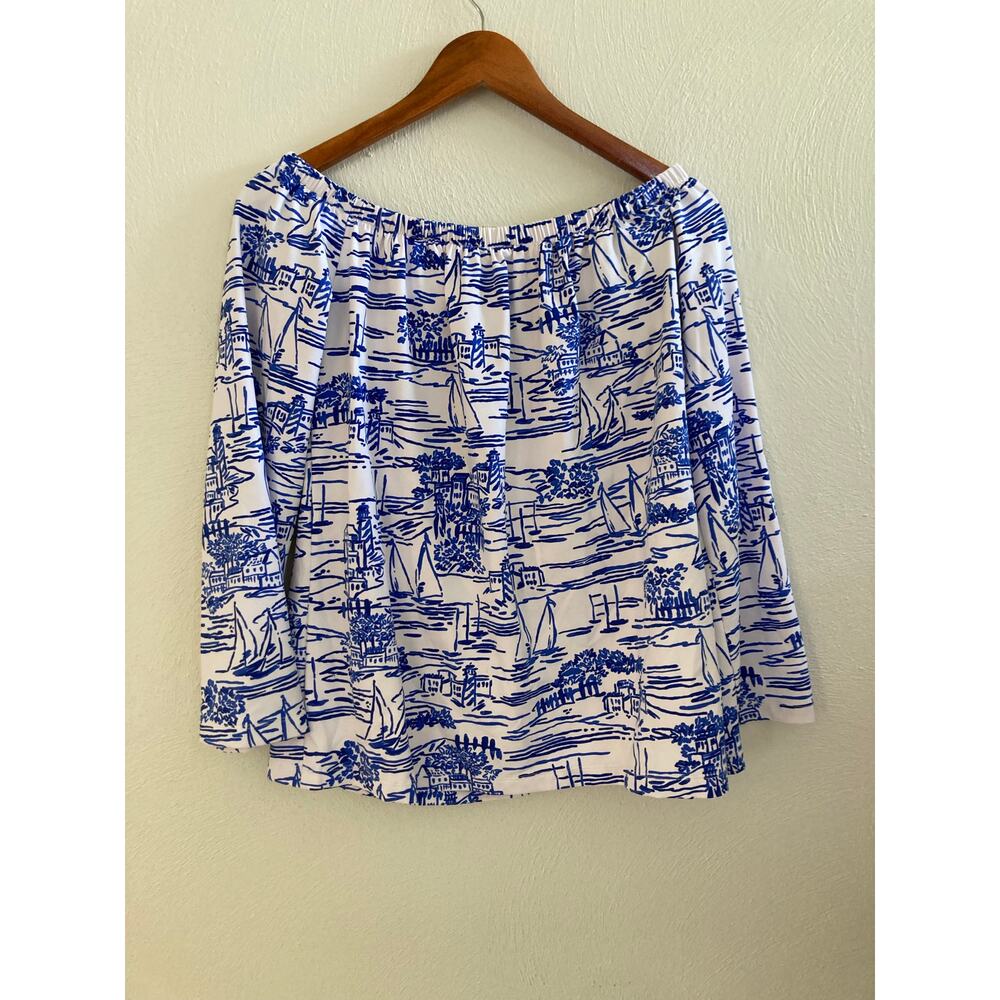 Mahi Gold Set Sail Sailor Margarita Blue Sailing Print Top XS - Picture 5 of 6